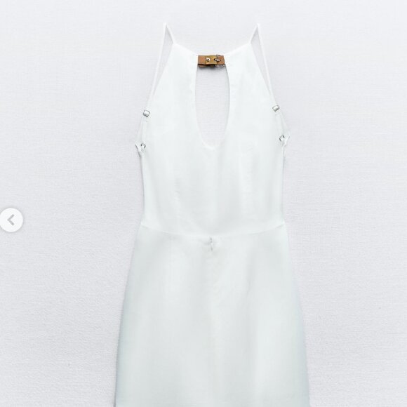 ZARA White Halter Collar Backless Summer Dress with Buckle Belt - Picture 6 of 6